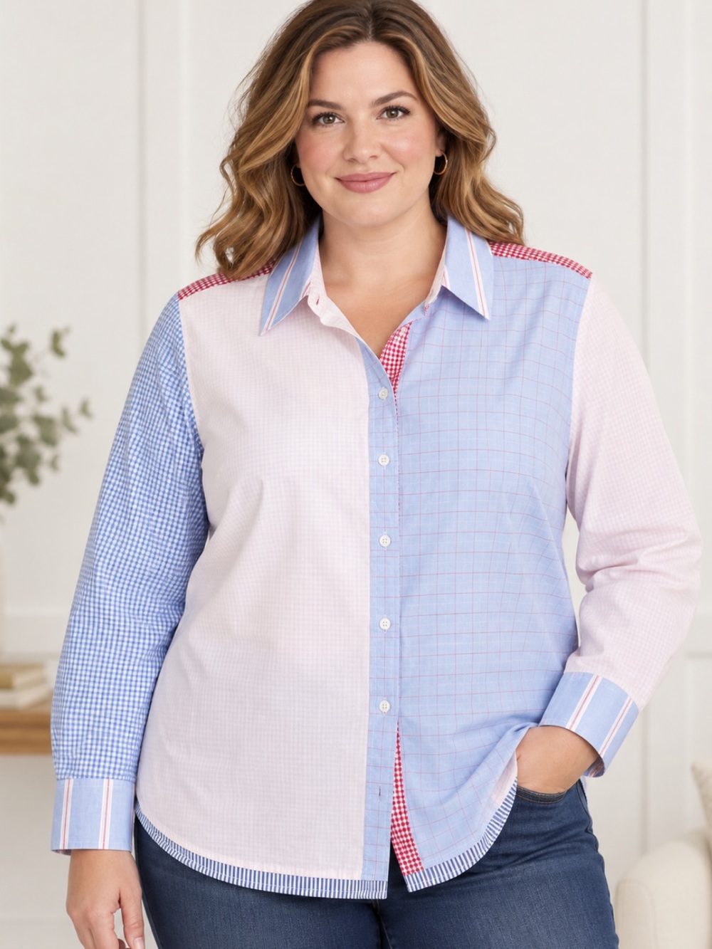 Lane Bryant Multi-Pattern Button-Up Shirt